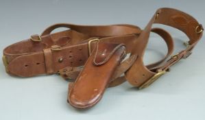 British Army two officer's leather Sam Brown belts, one with cross strap together with a leather