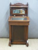 Victorian leather inset ash Davenport with mirror back, twin glass ink wells and cupboard below. W55