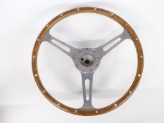 Aluminium wood-rimmed classic car steering wheel with splined fitting, diameter 38cm