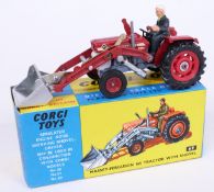 Corgi Toys diecast model Massey-Ferguson '165' Tractor With Shovel with red body and hubs, silver