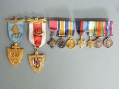 Two sets of miniature medals and Masonic type regalia