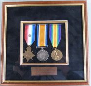British Army WWI medals comprising 1914 'Mons' Star with silver rosette, War Medal and Victory Medal
