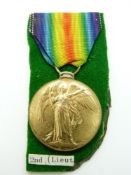 British Army WWI Victory Medal named to 2nd Lieut E J Grimes, Manchester Regiment