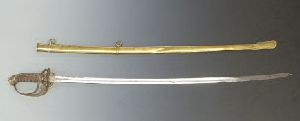 Victorian 1822 pattern infantry officer's levee sword with folding guard, the 77.5cm blade impressed