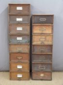 Four oak office/shopfitting/haberdashery Stolzenberg filing cabinets with lift and slide fronts
