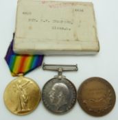 British Army WWI medals comprising War Medal and Victory Medal named to 4805 Pte H F Thompson