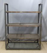 Industrial/ shopfitting/ haberdashery Superdry display stand/ table with slatted shelves W130 x