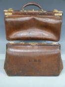 Victorian fine leather Gladstone bag with brass mounts, together with a Victorian leather doctors'