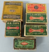 One hundred and fifty one .22 rifle cartridges, in six vintage boxes. PLEASE NOTE THAT A VALID