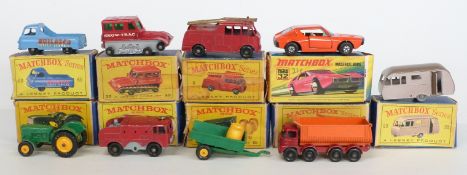 Nine Matchbox 1-75 series diecast model vehicles comprising 9, 17, 23, 32, 35, 50, 51, 60 and 63,