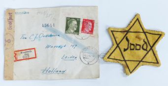 Dutch WWII Holocaust identification badge with addressed envelope