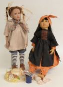 Two composite dolls one D'Anton Jos with open mouth, brown eyes and black hair marked to the back of