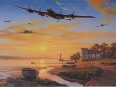 Three signed limited edition RAF Lancaster prints comprising NIcolas Trudgian Home at Dawn (339/500)