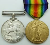 British Army WWI medals comprising War Medal  and Victory Medal named to 28779 Pte A Gully