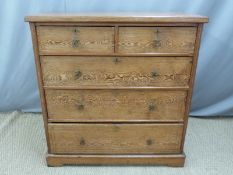 19th century pitch pine chest of two over three straight graduated drawers. W110 x D54 x H115cm