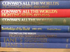 Seven Conway's and Jane's ship books including Fighting Ships of World War I and II