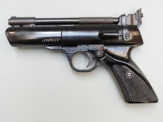 Webley Tempest .22 air pistol with shaped and chequered grips, NVSN, in original box with pellet