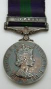 British Army General Service Medal with clasp for Cyprus named to 22099076 Fusilier T Stone Royal
