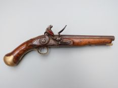 Flintlock hammer action belt pistol with lock stamped Tower and with crown over GR cypher, line