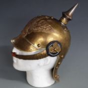 German WWI era brass and steel pickelhaube with liner and chin strap