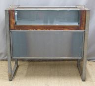 Industrial/ shopfitting/ haberdashery glazed Superdry display stand with glazed double sided top.