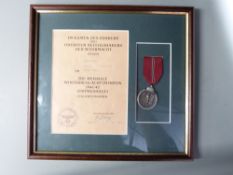 German Army WWII Ostmedaille / Russian Front medal and certificate, framed and mounted