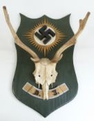Nazi German wall plaque with mounted antlers, height 58cm