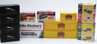 Fifteen Atlas Editions 1:76 and 1:43 scale diecast model vehicles including Jaguar, Great British