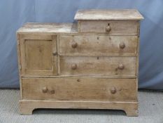 Pine break top chest of four drawers with cupboard. W106 x D45, x H87cm