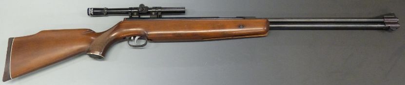 Weihrauch HW77 .22 air rifle with Webley 4x15 scope, adjustable trigger and chequered semi-pistol