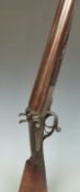 R Lees of Perth 12 bore side by side hammer action shotgun with named and engraved locks, engraved