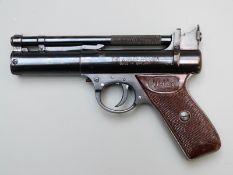 Webley Premier .22 air pistol with named and chequered Bakelite grips, serial number 958