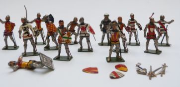 Fourteen Arkova Panoply diecast model knights.