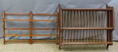 Pine plate rack, W90cm and a further Ercol or similar plate rack