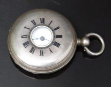 J A Aubert Freres white metal half hunter pocket watch with blued hands, black Roman numerals, white