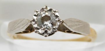 Art Deco 18ct gold ring set with a diamond in a platinum setting, 2.2g, size I