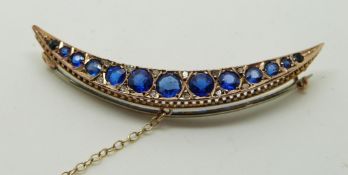 WITHDRAWN Victorian crescent brooch set with synthetic sapphires and diamonds, in original box