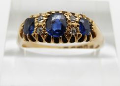 Edwardian 18ct gold ring set with sapphires and diamonds, Chester 1907, 4.3g, size P