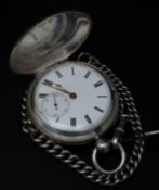 English hallmarked silver full hunter pocket watch with inset subsidiary seconds dial, black Roman