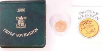 1980 proof gold full sovereign, cased with certificate