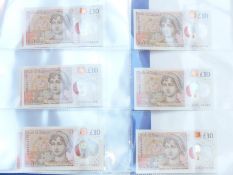 Fifty-four polymer Victoria Cleland, chief cashier, set of £10 notes with AA prefixes AA01-AA54