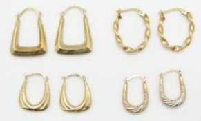 Four pairs of 9ct gold earrings, 2.6g