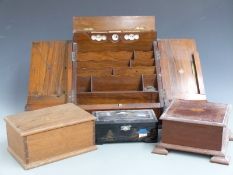 19thC walnut stationery box and three other wooden boxes