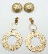 Two pairs of 9ct gold earrings one pair by Milor, 8.2g