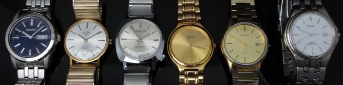 Six gentleman's wristwatches comprising Seiko in original box, two Pulsar, Roatary, Accurist and