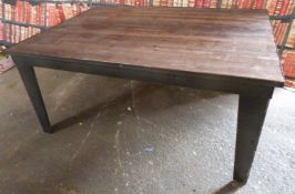Industrial/haberdashery/shopfitting steel and inset plank top table (in two parts for easy