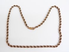 A 9ct gold rope twist necklace with a valuation dated 1992 and in original box, 38.4g