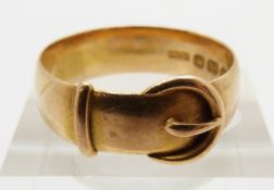 Victorian 18ct gold buckle ring, Birmingham 1890, 6.4g, size T