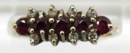 A 9ct gold ring set with rubies and diamonds, 2.1g, size M