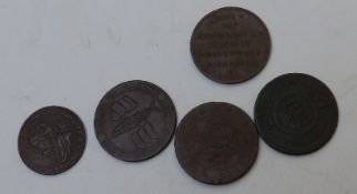 Four early 19thC penny tokens to include Bath, Bristol, Tavistock and Cornwall together with a